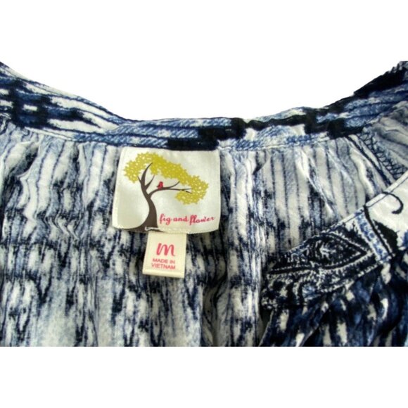 FIG & FLOWER Women Paisley Print Blouse Sz M Blue 3/4 Sleeve Abstract 26-3 - Picture 6 of 13